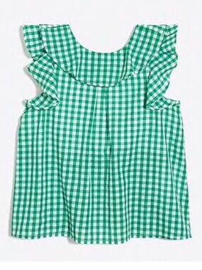 J. Crew Crewcuts Green Gingham Ruffle Tank Top Girls Size L/10